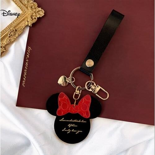 Disney Mickey Keychain Pendant Creative Small Gift Girls Fashion Real leather Key Accessory Toys Disney Keychain Bag Accessories