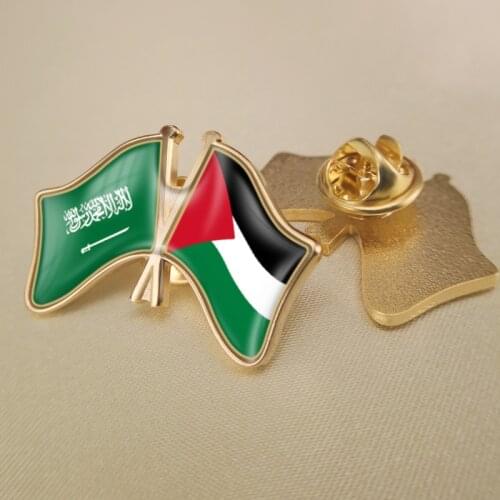 Saudi Arabia and Palestine Crossed Double Friendship Flags Lapel Pins Brooch Badges