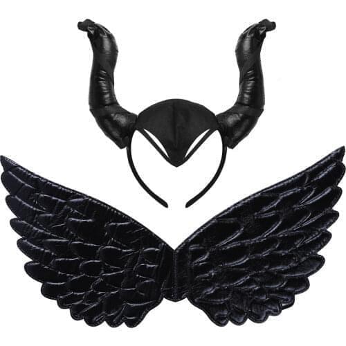 Kids Children Halloween Cosplay Malefice Witch Horns Black Wings with/without Horns Hat Headwear Headband Helmet Black Queen