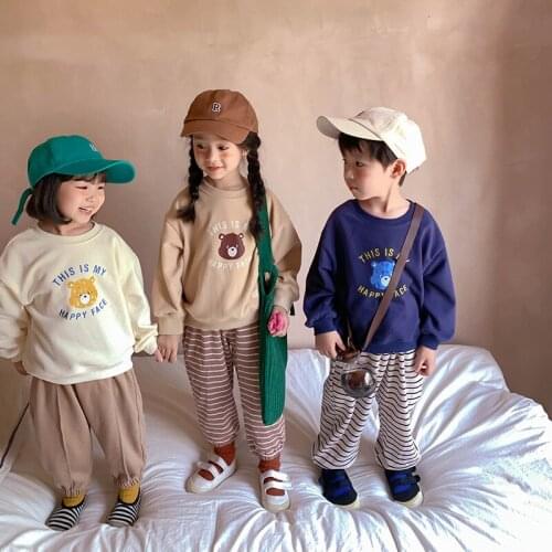 2021 New Fashion Kids Sweatshirt Long Sleeve Tops Boys Hoodies Autumn Cartoon Bear Children Girls Clothes Toddler Pullover 2-6 Y