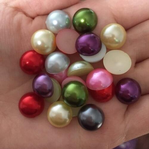 DIY 12mm 100pieces/lot Random mixing Half plastic Pearl Bead Flat Back Scrapbook Flatback Beads wedding decoration VJ12