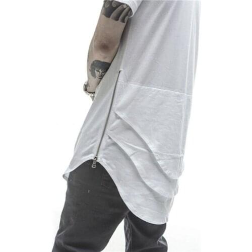 Hip Hop T Shirt Men Side Zipper Summer Fashion Top Tee Short Sleeve O Neck Solid Tshirt Trendy Branded Clothing 2021