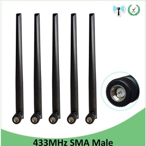 5pcs 433Mhz Antenna 5dbi SMA Male Connector 433 MHz Directional Antena Rubber Aerial Wireless Repeater Lorawan antenne 433m