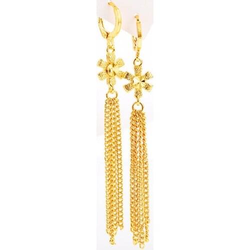 CLASSIC 14K GOLD EARRING ELEGANT LONG TASSEL DROP EARRINGS FOR WOMEN WEDDING ENGAGEMENT JEWELRY SNOWFLAKE SHAPE EARRINGS FEMALE