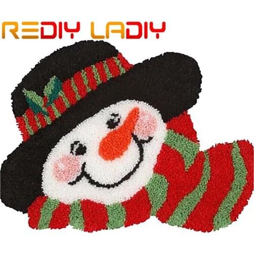 Latch Hook Rug Kit Crocheting Carpet Rug Snowman Hat & Scarf Acrylic Yarn Printed Canvas Cushion Mat Crochet Tapestry Sofa Decor