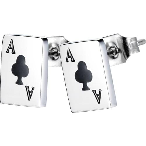Fashion Playing Card Earrings Plum Blossom Letter A Stainless Steel Earring for Woman Men Charm Jewelry