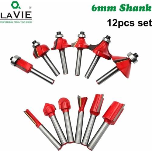 12pcs 6mm Shank Router Bit Set Trimming Straight Corner Beading Bits for Wood Milling Cutter Carbide Cutting Woodwork Tool