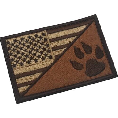 DIY Hook Loop Patch American Flag w/Dog Paw Embroidered Applique Morale Hook & Loop Patches Stickers Shoulder Emblem Applieque