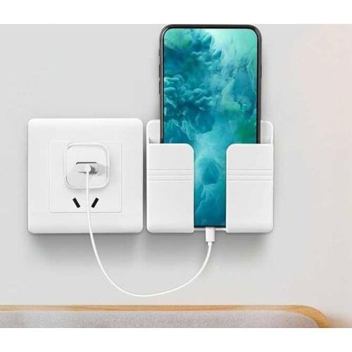 Wall Mounted Organizer Holder Storage Box Mobile Phone Charging Wall Plug Holder TV Remote Control Rack Suspension Bracket Stand