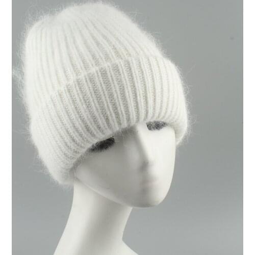 2021 New Fashion 70% Rabbit Fur Knitted Beanie Winter Hats For Women Luxury Hat Thick Warm Wool Skullies Beanies