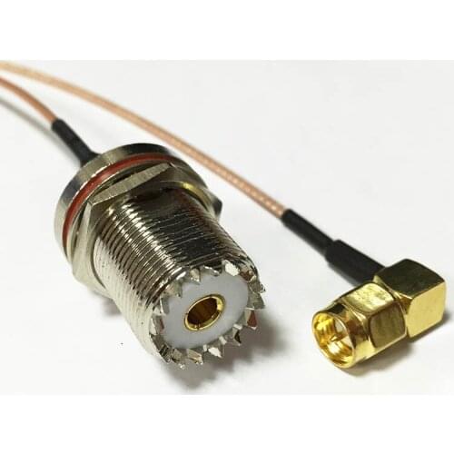 New SMA Male Plug Right Angle Switch UHF Female Jack nut SO239 RG178 cable Adapter Wholesale 15CM 6"