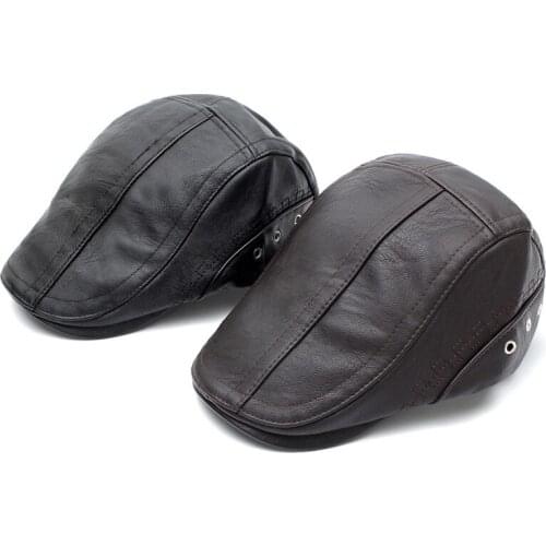 Autumn Winter PU Leather Golf Beret Cap Adjustable Hats Men Cowboy Hat Driving Summer Flat Cabbie Newsboy Caps