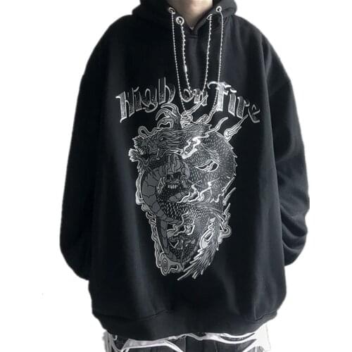 Autumn Men Gothic Harajuku Hooded Sweatshirt Street Fashion Drop-Shoulder Chain Neck Hip-hop Top Punk Casual Loose Hoodies