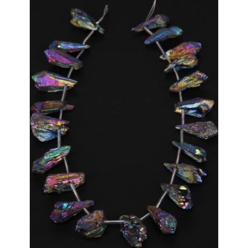Rainbow Titanium Quartz Point Natural Point Teardrop Shape Briolette Pendant Beads Crystal Jewelry