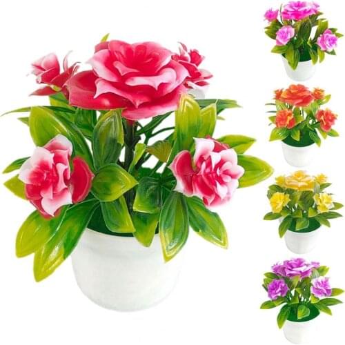 Potted Plant Lifelike Artificial Plastic Simulation Flowers Pot for Table Ornaments Wedding Decor Flowers Christmas Garden Decor