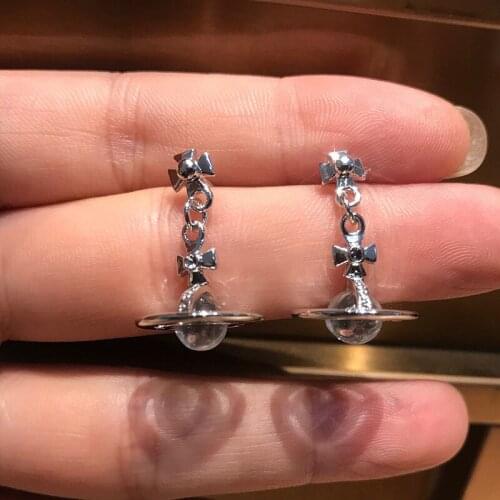 Fashion Saturn Planet Earrings Simple Transparent Crystal Pendant Earrings Girl Hip Hop Rock Jewelry Lady Jewelry Party Gift