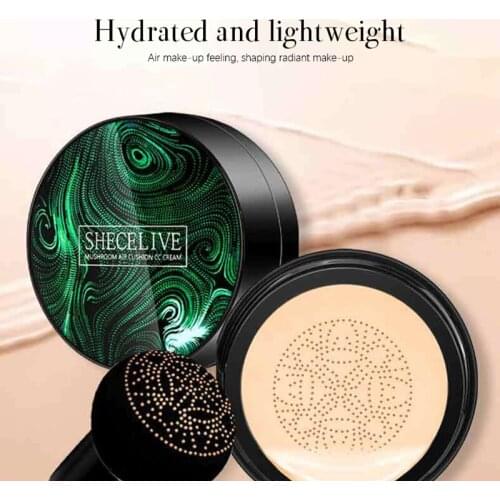 SHECELIVE Air Cushion Foundation Mushroom Head BB&CC Cream Concealer Whitening Makeup Brighten Face Base Tone Longlasting TSLM2