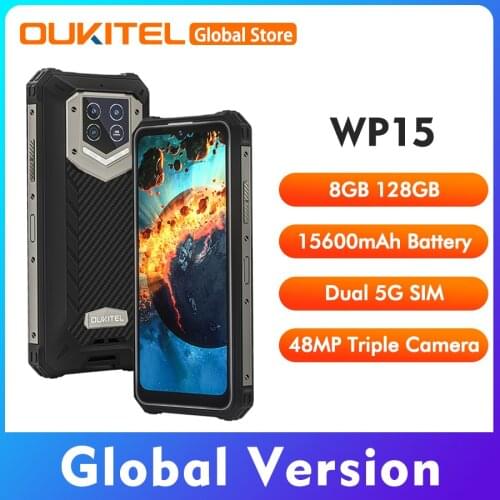 Global Version Oukitel Wp15 6.5"HD+ Smartphone Android 11 Octa Core 15600mAh 48MP Camera 8GB 128GB Rugged NFC Mobile Phone