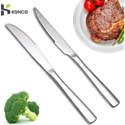 Konco HQ Stainless Steel Steak Knives Cutlery Western Style Table Dinnerware Set Serrated Blade Tableware Dinner Knife