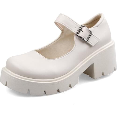 Size 46 Vintage Woman Oxford Shoes Chunky Heels Loafers Slip on Brogues Round Toe All-match Moccasins Women Leather Derby Shoes