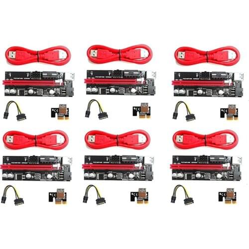 VER009S PCIE Riser 1X to 16X Extension Card for GPU Mining Riser Card Extender, PCI Express, 6 Pack