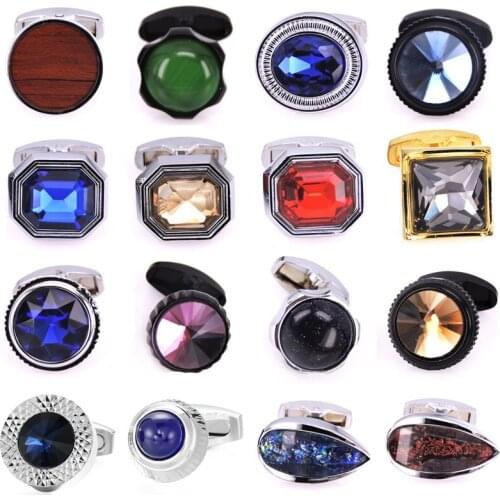 High quality crystal Metal Cufflinks Blue red green purple gem Mahogany cuff button Success men accessories jewelry wholesale