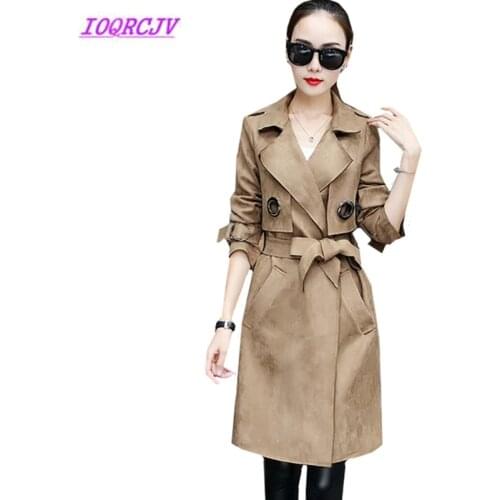 Suede Windbreaker Womens Autumn Medium length Coat Bow tie Bandages Pure color trench coat Long sleeve Coat Female IOQRCJV B035