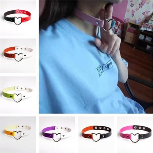 New Punk PU Leather Two-Color Heart Collar Jewelry Women Fashion Neckband Clavicle Adjustable Neck Chain Necklace Accessories