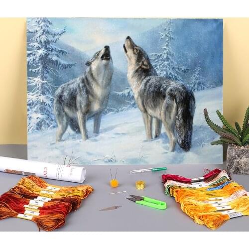Wolf Animal Pre-Printed 11CT Cross-Stitch Embroidery Patterns DMC Threads Hobby Knitting Handicraft Sewing Mulina For Magic