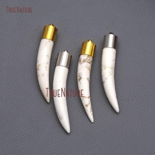 Gold Silver Electroplated Cap Howlite Horn Pendant Single Bail Horn White Turquoises Stone Jewelry Findings In 10*59 mm PM7952