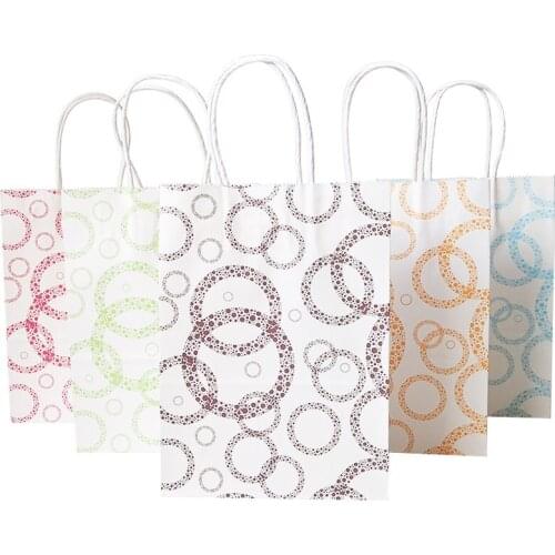 10pcs/lot Colorful Circle Gift Paper Bags With Handles 16x22cm New Year Wedding Birthday Party Decoration Gifts Packing Bags