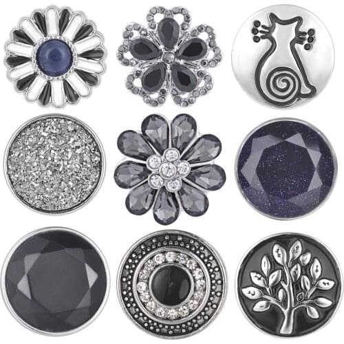 10pcs Newest Styles Grey Series Snap buttons Mix Pack 18mm Ginger Snaps Snap Charms women Snap Jewelry VN-1984
