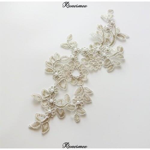10Pcs Sewing Pearl Champag Gold Thread Lace Applique Wedding Dress Clothing Decoration Material diy Accessories Lace Patch 31X14