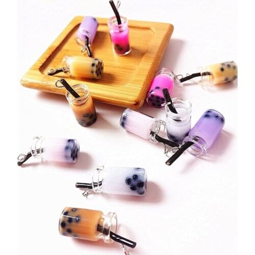 10pcs Resin 10*27mm Charm Simulation Milk Tea Bottle Charms Keychain Earrings Necklace Pendant Accessories Crafts Jewelry Making