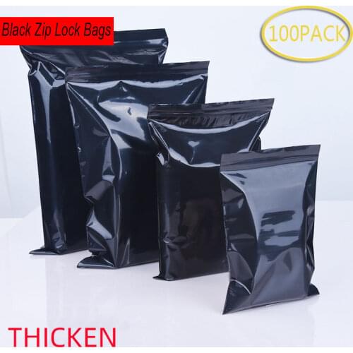 100PCS Black Opaque Color Self Sealing Plastic Bags Lightproof ziplock poly zipper pouches zip lock storage bags free shipping