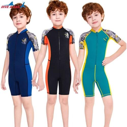 3 Colors One-piece Swimsuit for Kids Boys Girls Sunscreen Wetsuit Short Sleeve Breathable Quick Dry Jumpsuit Anti-uv Swimwear
