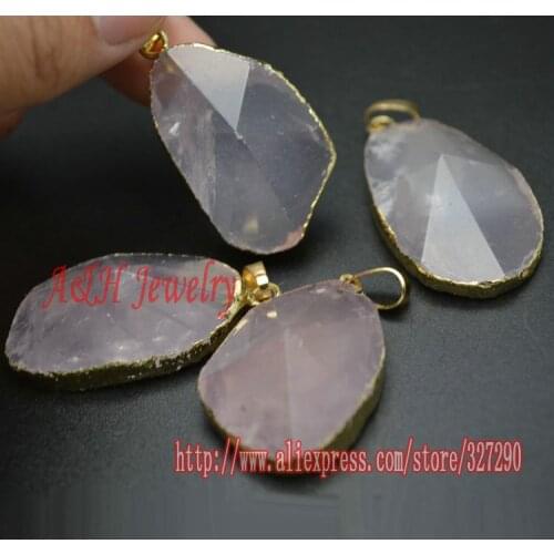 High Quality Pink Stone Faceted Cone Shape Pendants Gold Color Necklace Fashion Women Jewelry 5pc/lot