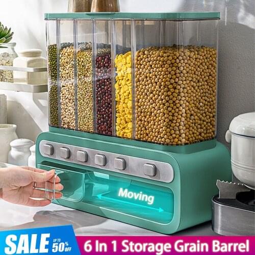 6 in 1 Food Storage Container Dry Pet Food Noodle Snack Cans Grain Sealed Rice Bucket Kitchen Organization Box Prevent Insects