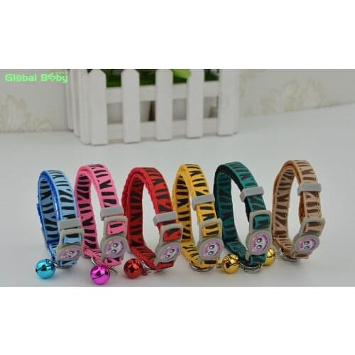 60 pieces/Lot) 5 Colors 7-11inch Soft Nylon Zebra Lace Bells Small Collar for Cat Puppy