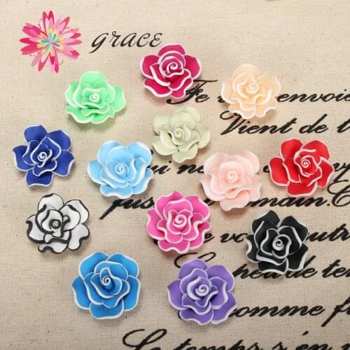 8pc/lot 35mm Handmade Colorful Polymer Clay Plastic Flower Rose Beads Diy Necklace Hair Jewelry Arts Crafts Deco Materials