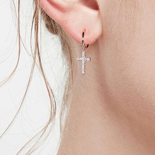 925 Sterling Silver Earrings zircon Cross Drop Earring For Women Gift earring fashion jewelry Gift Party Accessories