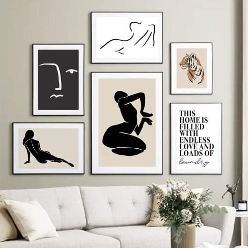 Abstract Woman Line Face Tiger Home Quote Wall Art Canvas Painting Nordic Posters And Prints Wall Pictures For Living Room Decor