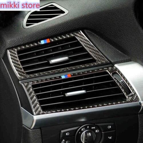 Carbon Fiber Car styling Air Conditioning Outlet Frame Decoration Cover Trim Stickers For BMW X5 X6 E70 E71 Auto Accessories