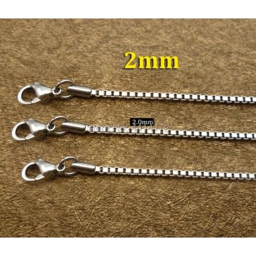 Free shipping 2mm stainless steel necklaces square box chains fashion men womens jewelry findings wholesale 20pcs