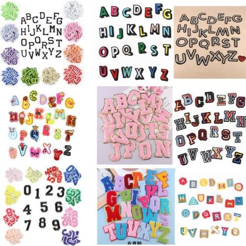 Color 26 English Letters Embroidery Patch Stickers 0-9 Numbers Patches for Clothing Bag Towel Embroidery Sequin Appliques Patch