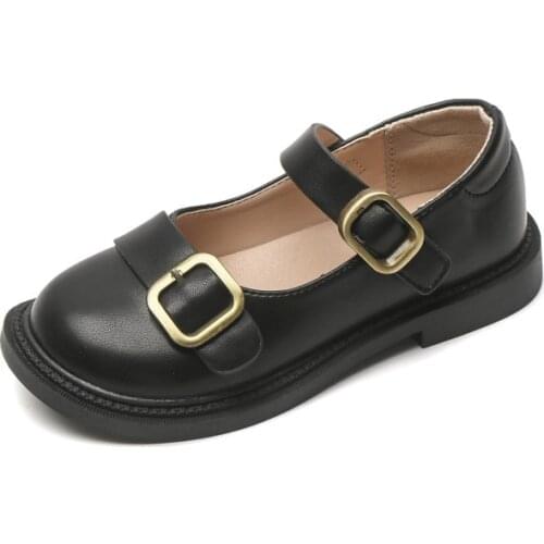 Childrens PU Leather Shoes 2021 Autumn New Girls British Style Buckle Princess Shoes Girls Casual Flats School Shoes Hot Chic