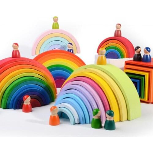 Baby Large Rainbow Semicircle Creative Building Blocks Stacker Wooden Learning Toys Early Learning Montessori Educational Toy