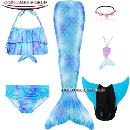 Girls Kids Little Children Mermaid Tail Costume Swimmable Monofin Bikini Bathing Swimsuit Set Mermaid Tails for Swimming Cosplay