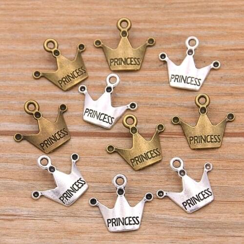 40PCS 16X18mm 2 Color Crown Charms Letter PRINCESS Pendant Jewelry Metal Alloy DIY Necklace Bracelet Earrings Handwork Marking