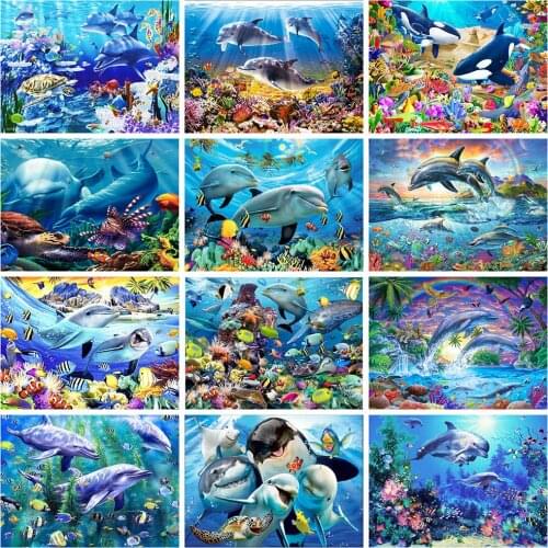 Evershine Diamond Painting Dolphin 5D DIY Diamond Mosaic Full Layout Animals Pictures Of Rhinestones Embroidery Home Decor Gift